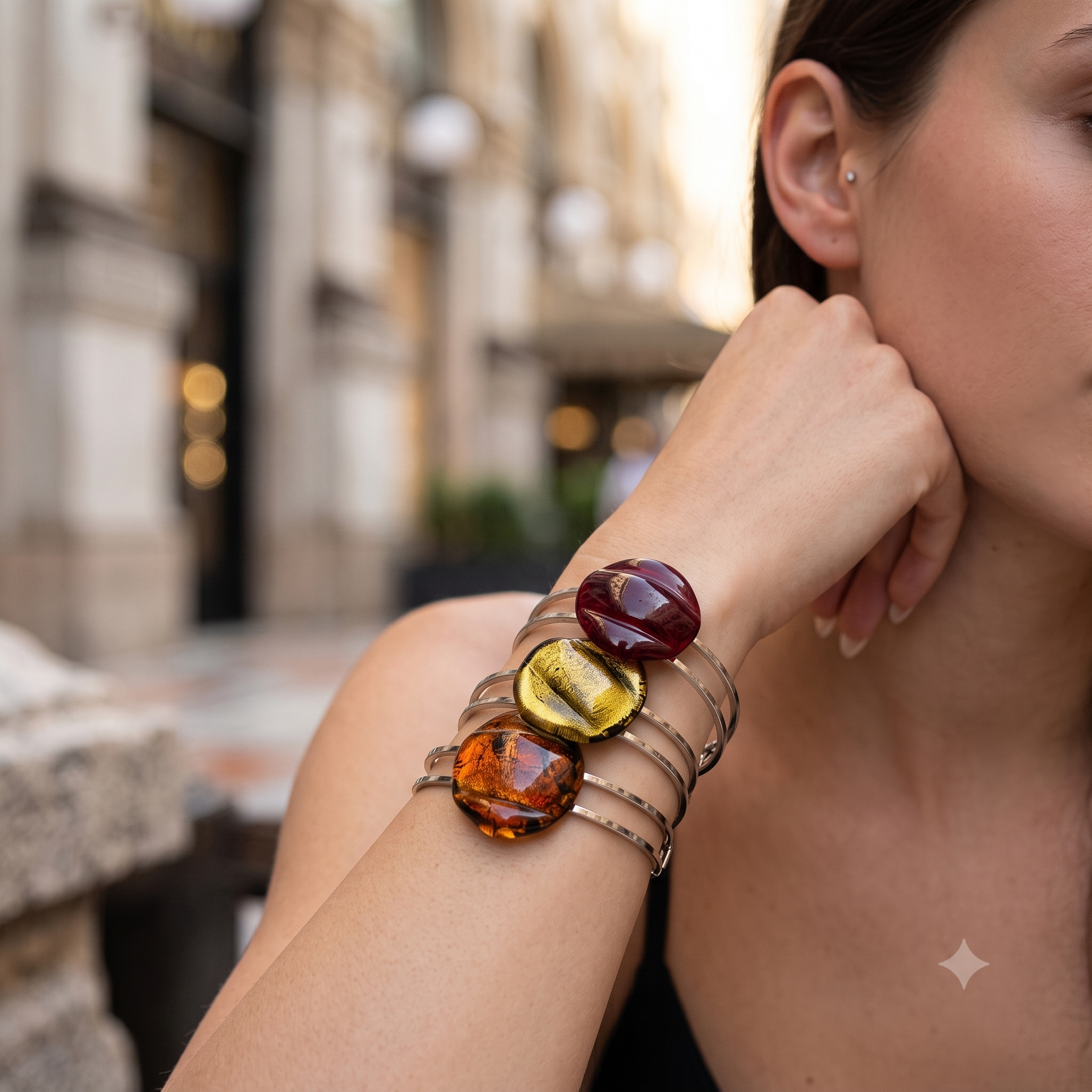 Bracciale Lume Foglia Oro/Argento