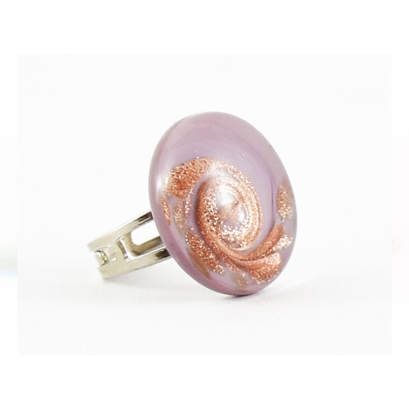 Lampworked ring in metal and Murano glass